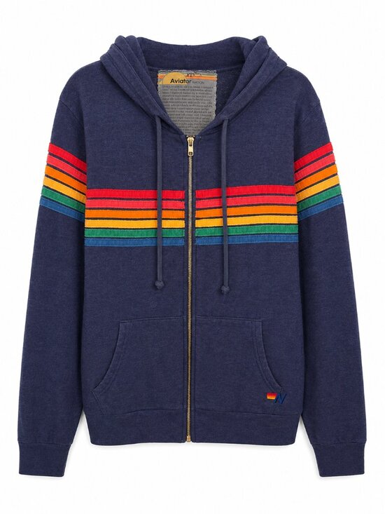 Aviator Nation Tops - Aviator Nation 6 Stripe Zip Hoodie XL Rainbow Stripe Sweatshirt Navy Rare